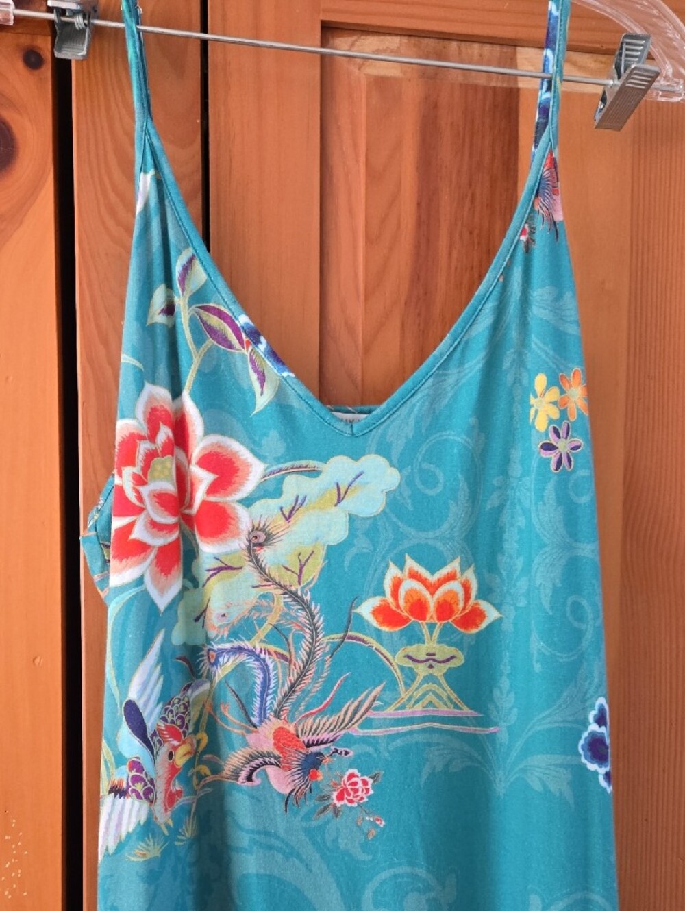 Johnny Was beautiful Teal Floral V‑Neck Slip Nightgown. XL - Picture 3 of 8